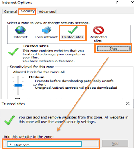 Add Intuit Websites to the Trusted Sites